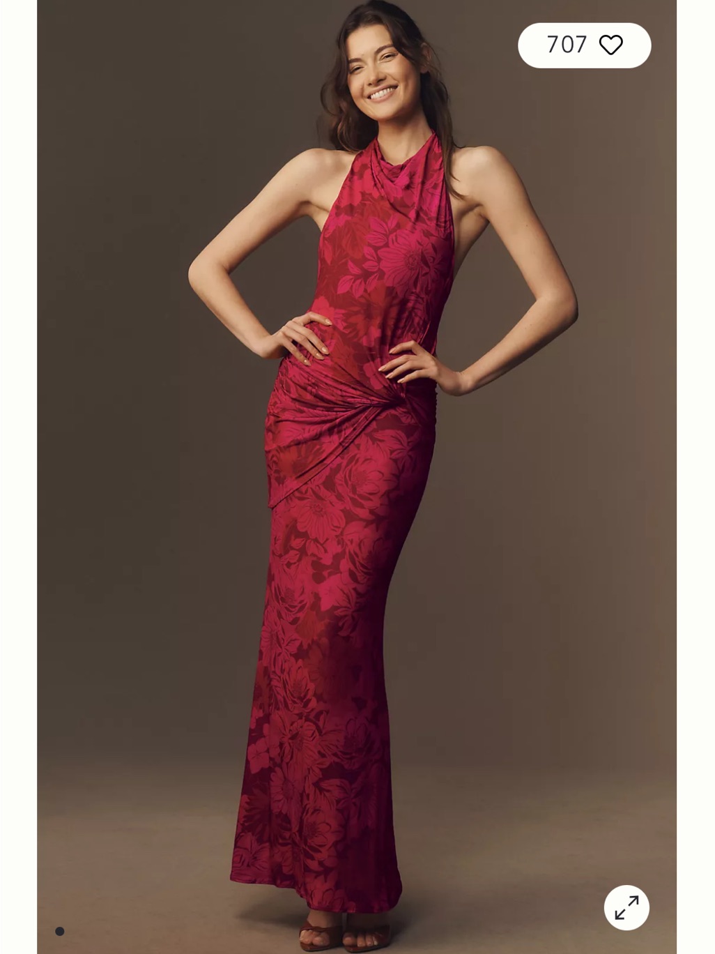 Anthropologie Berry Floral Halter Maxi Dress